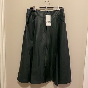 Zara green fake leather skirt